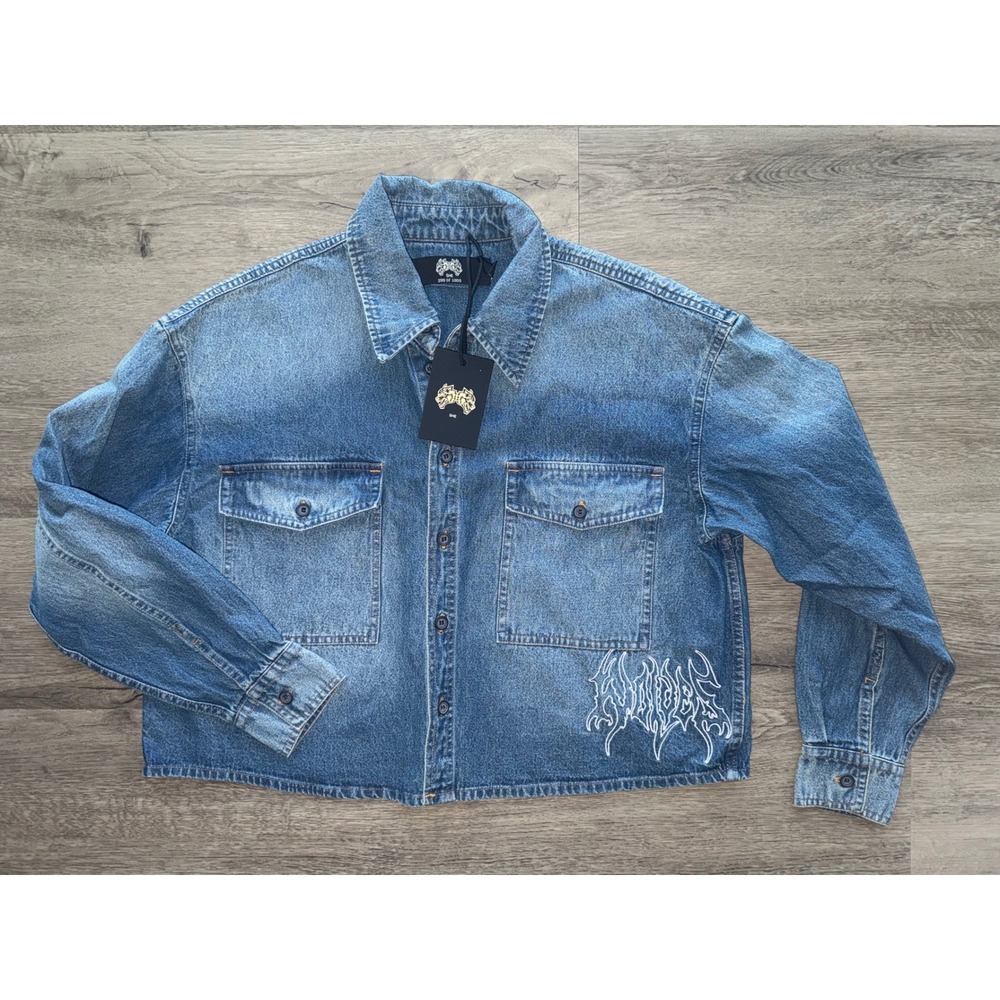 NWT Darc Sport SHE Denim Cropped Long Sleeve Button Up, Small